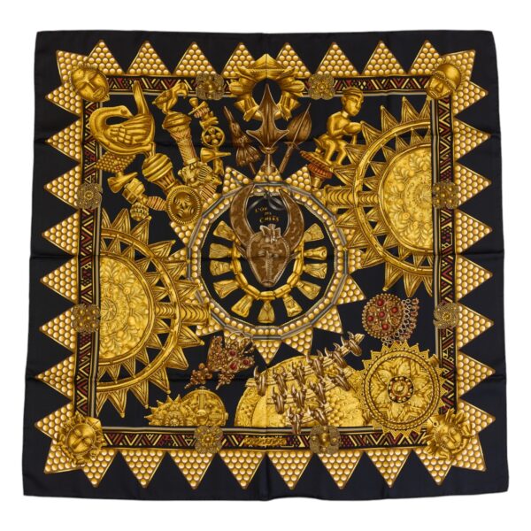 Hermes Silk Scarf Carre 90 "L'OR DES CHEFS" Blue Silk Scarf