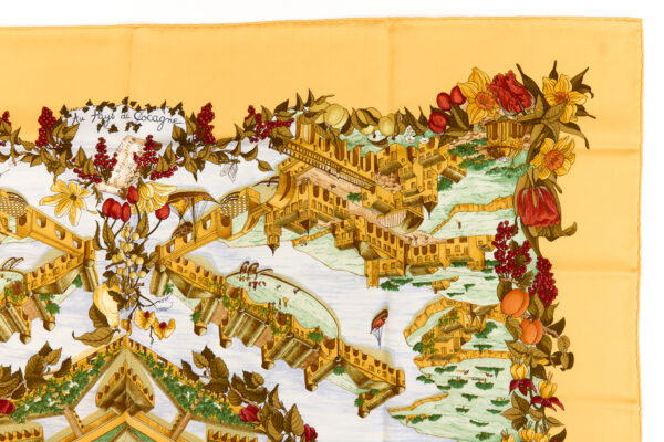Hermes Silk Scarf Carre 90 "AU PAYS DE COCAGNE" Yellow Silk Scarf - Image 3