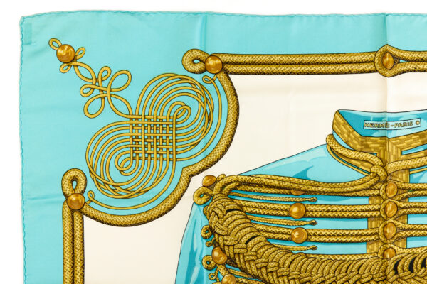Hermes Silk Scarf Carre 90 "Brandebourgs" Blue Silk Scarf - Image 2