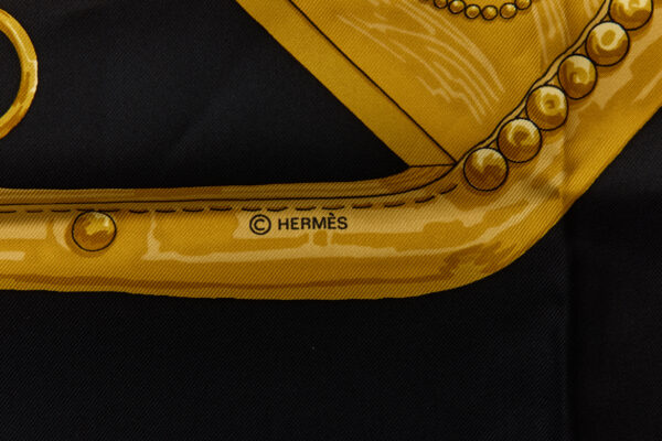 Hermes Silk Scarf Carre 90 "aux champs" Black Silk Scarf - Image 7