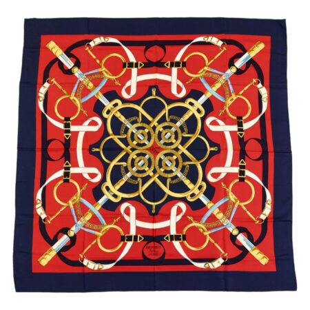 Hermes Silk Scarf Carre 90 "Eperon d’Or" Blue Silk Scarf