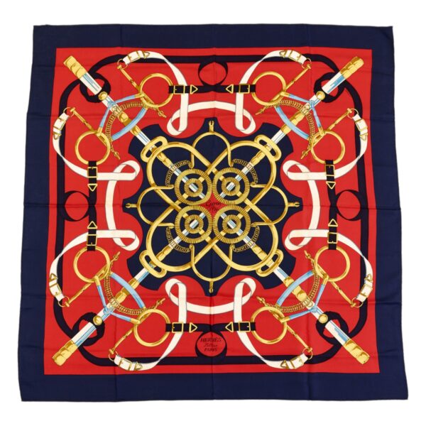 Hermes Silk Scarf Carre 90 "Eperon d’Or" Blue Silk Scarf