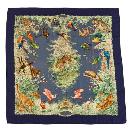 Hermes Silk Scarf Carre 90 "Equateur" Blue Silk Scarf