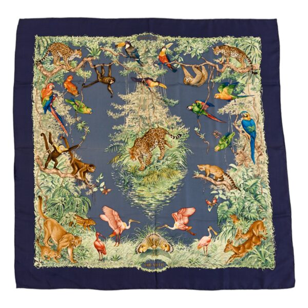 Hermes Silk Scarf Carre 90 "Equateur" Blue Silk Scarf
