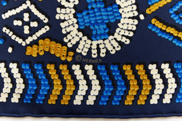 Hermes Carre 45 Scarf "KELLY EN PERLES" Blue Silk Scarf - Image 7