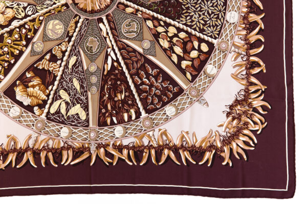 Hermes Silk Scarf Carre 90 "AUX PAYS DES EPICES" Brown Silk Scarf - Image 6