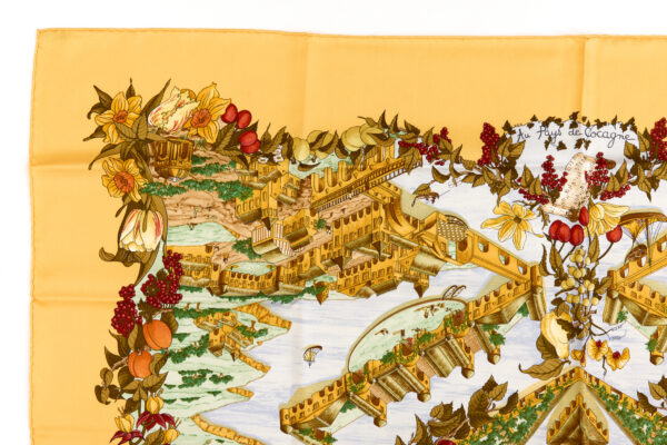 Hermes Silk Scarf Carre 90 "AU PAYS DE COCAGNE" Yellow Silk Scarf - Image 2