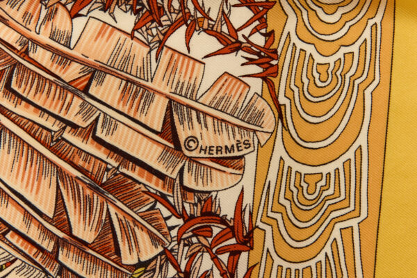Hermes Silk Scarf Carre 90 "Les Legendes de L'arbre" Yellow Silk Scarf - Image 7