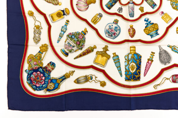 Hermes Silk Scarf Carre 90 "Qu'Importe Le Flacon" Blue Silk Scarf - Image 5