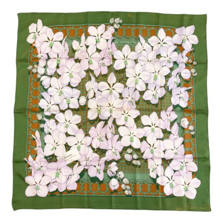 Bad! Hermes Silk Scarf Carre 90 "Souvenirs d'Asie" Green Silk Scarf (B-C)