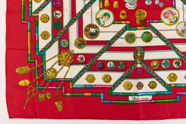 Hermes Silk Scarf Carre 90 "Petite Main" Red Silk Scarf - Image 5