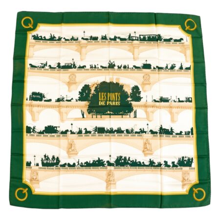 Hermes Silk Scarf Carre 90 "Les Ponts de Paris" Green Silk Scarf