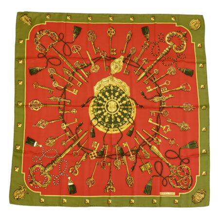 Hermes Silk Scarf Carre 90 "LES CLES" Green Silk Scarf