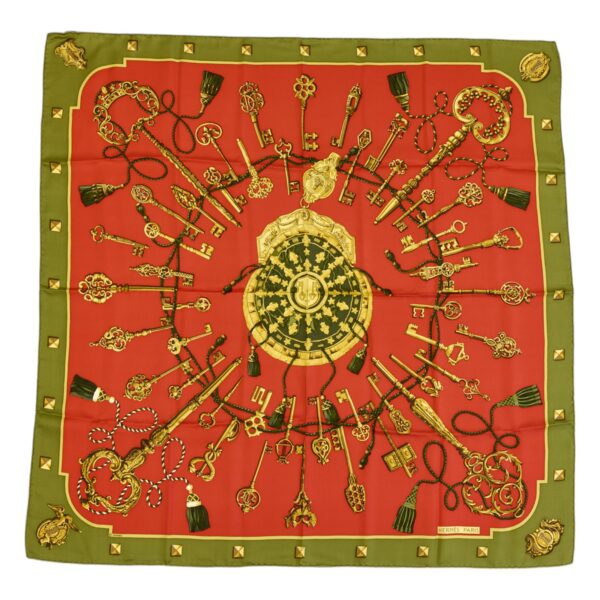 Hermes Silk Scarf Carre 90 "LES CLES" Green Silk Scarf