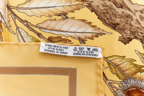 Hermes Silk Scarf Carre 90 "Casse Noisette Squirrel" Yellow Silk Scarf - Image 8