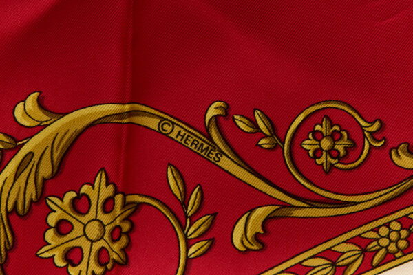 Hermes Silk Scarf Carre 90 "LA PROMENADE DE LONGCHAMPS" Red Silk Scarf - Image 7
