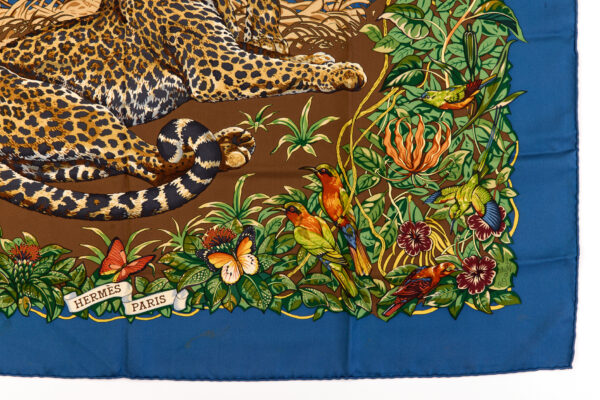 Hermes Silk Scarf Carre 90 "JUNGLE LOVE" Blue Silk Scarf - Image 6