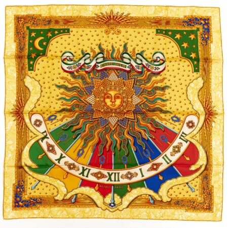 Hermes Silk Scarf Carre 90 "CARPE DIEM" Yellow Silk Scarf