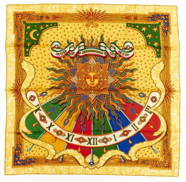 Hermes Silk Scarf Carre 90 "CARPE DIEM" Yellow Silk Scarf