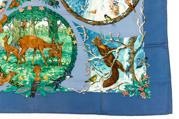 Hermes Silk Scarf Carre 90 "Les Quatre Saisons" Blue Silk Scarf - Image 6