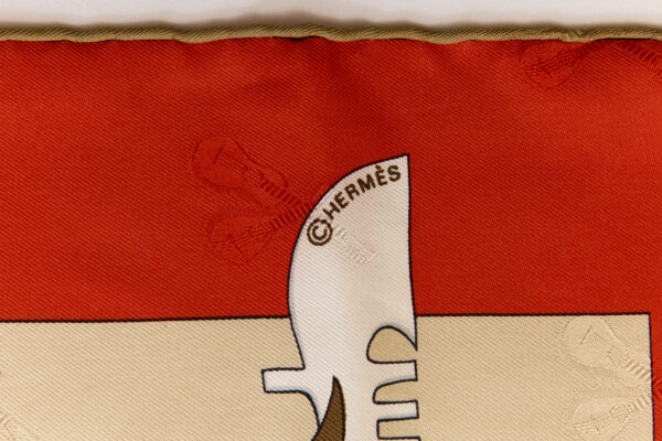 Hermes Silk Scarf Carre 90 "Le Carnaval de Venise" Red Orange Silk Scarf - Image 7