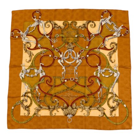 Hermes Silk Scarf Carre 90 "L'INSTRUCTION DU ROY" Brown Silk Scarf