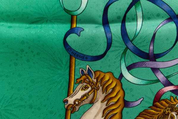 Hermes Silk Scarf Carre 90 "LUNA PARK" Green Silk Scarf - Image 7