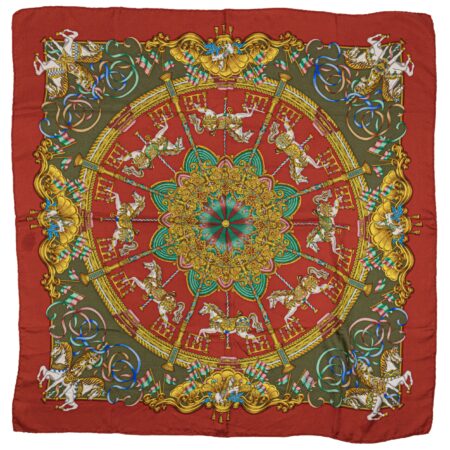 Hermes Scarf 90 "Luna Park" Red 100% Silk Scarf 35"