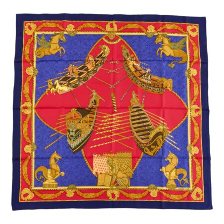 Hermes Silk Scarf Carre 90 "Les Bissone de Venise" Blue Silk Scarf