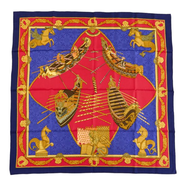 Hermes Silk Scarf Carre 90 "Les Bissone de Venise" Blue Silk Scarf