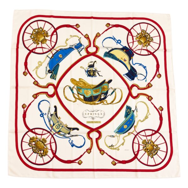 Hermes Silk Scarf Carre 90 "Springs" White Silk Scarf