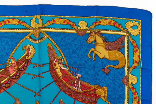 Hermes Silk Scarf Carre 90 "Les Bissone de Venise" Blue Silk Scarf - Image 3