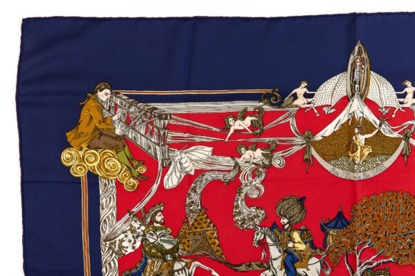 Hermes Silk Scarf Carre 90 "Au FIL de la SOIE" Blue Silk Scarf - Image 2