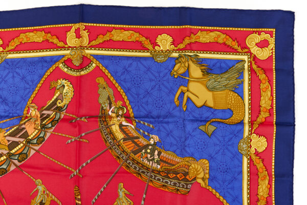 Hermes Carre 90 Scarf "Les Bissone de Venise" Blue Silk Scarf - Image 3