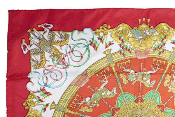 Hermes Scarf 90 "Luna Park" Red 100% Silk Scarf 35" - Image 2