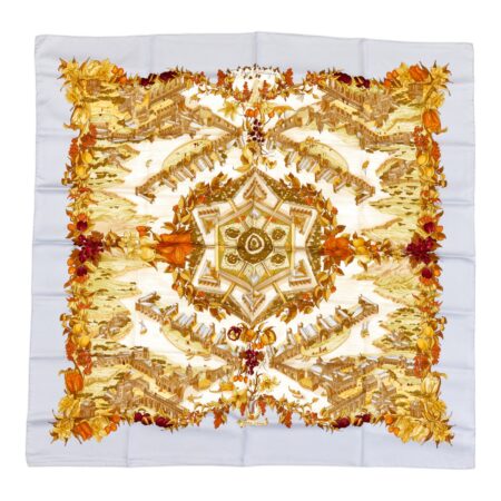 Hermes Silk Scarf Carre 90 "AU PAYS DE COCAGNE" Blue Silk Scarf