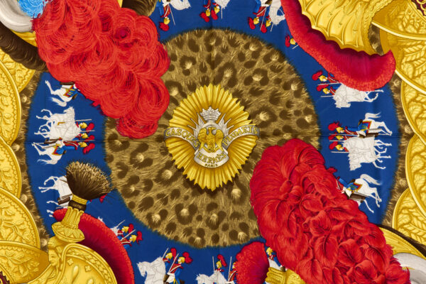 Hermes Silk Scarf Carre 90 "CASQUES et PLUMETS" Red Silk Scarf - Image 4
