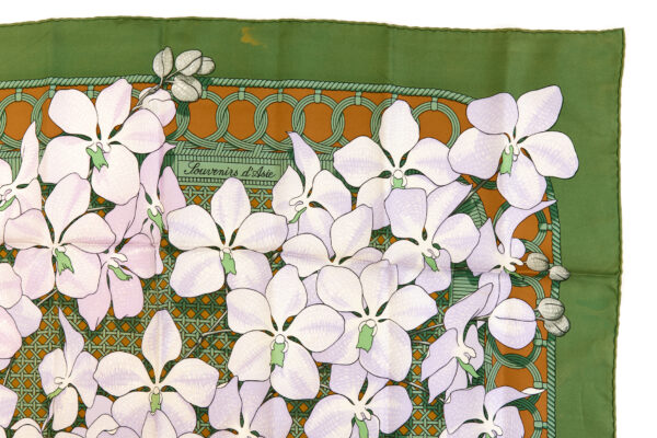 Bad! Hermes Silk Scarf Carre 90 "Souvenirs d'Asie" Green Silk Scarf (B-C) - Image 3