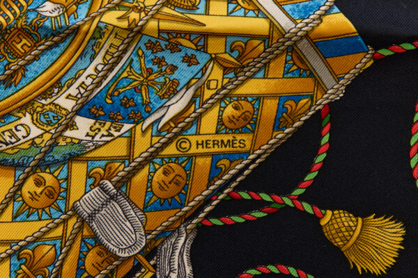 Hermes Silk Scarf Carre 90 "LES TAMBOURS" Black Silk Scarf - Image 7
