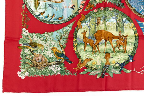 Hermes Silk Scarf Carre 90 "Les Quatre Saisons" Red Silk Scarf - Image 5