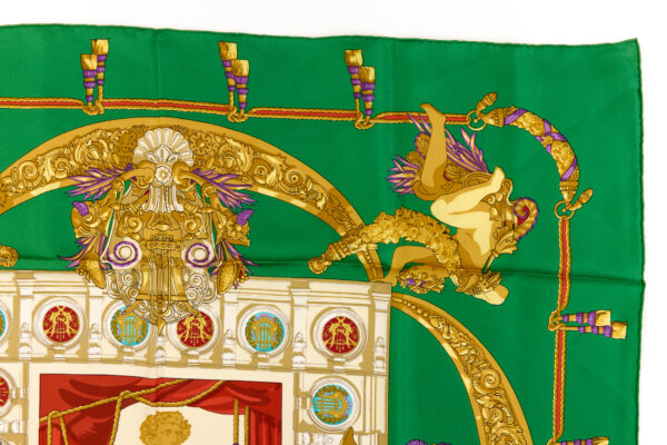 Hermes Silk Scarf Carre 90 "HOMMAGE A CHARLES GARNIER" Green Silk Scarf - Image 3
