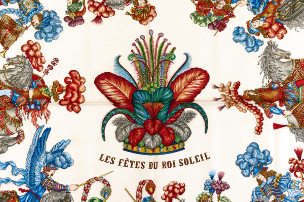 Hermes Silk Scarf Carre 90 "Les Fetes du Roi Soleil" Blue Silk Scarf - Image 4