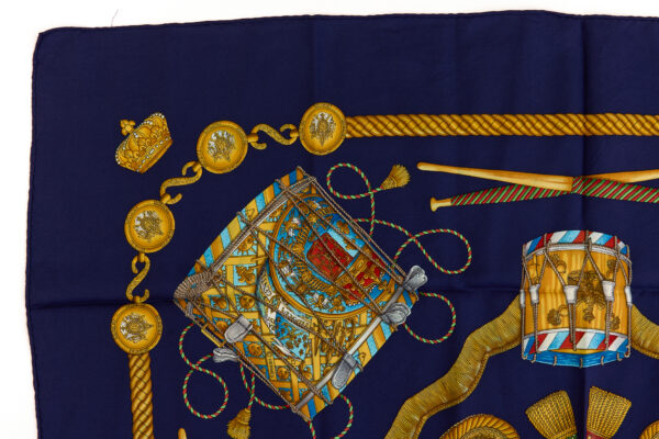 Hermes Silk Scarf Carre 90 "LES TAMBOURS" Blue Silk Scarf - Image 2