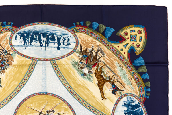 Hermes Silk Scarf Carre 90 "CAVALIERS PEULS" Blue Silk Scarf - Image 3