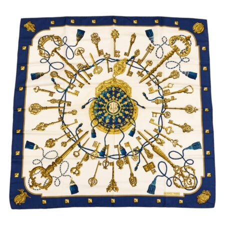 Hermes Silk Scarf Carre 90 "LES CLES" Blue Silk Scarf