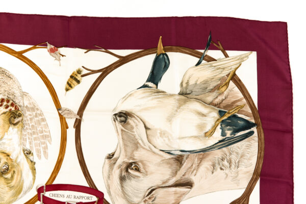 Hermes Silk Scarf Carre 90 "CHIENS AU RAPPORT" Purple Silk Scarf - Image 3