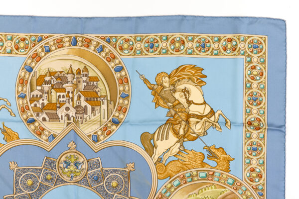 Hermes Silk Scarf Carre 90 "LE TRIOMPHE DU PALADIN" Blue Silk Scarf - Image 3
