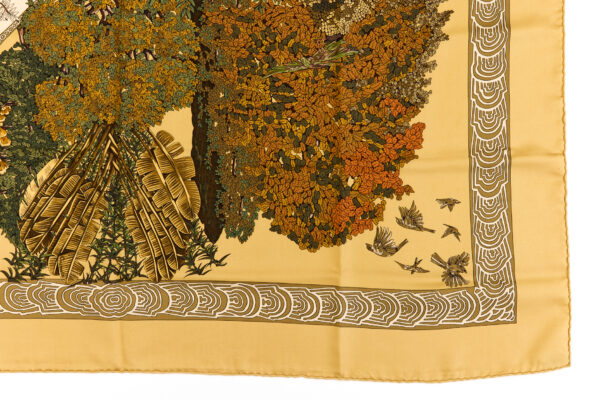 Hermes Silk Scarf Carre 90 "Les Legendes de L'arbre" Yellow Silk Scarf - Image 6