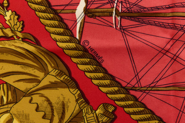 Hermes Silk Scarf Carre 90 "Marine et Cavalerie" Red Silk Scarf - Image 7