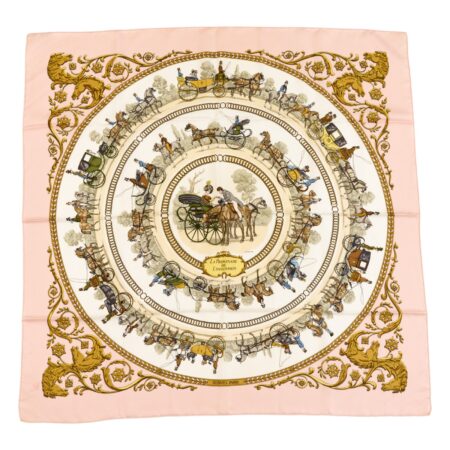 Hermes Silk Scarf Carre 90 "LA PROMENADE DE LONGCHAMPS" Blue Silk Scarf